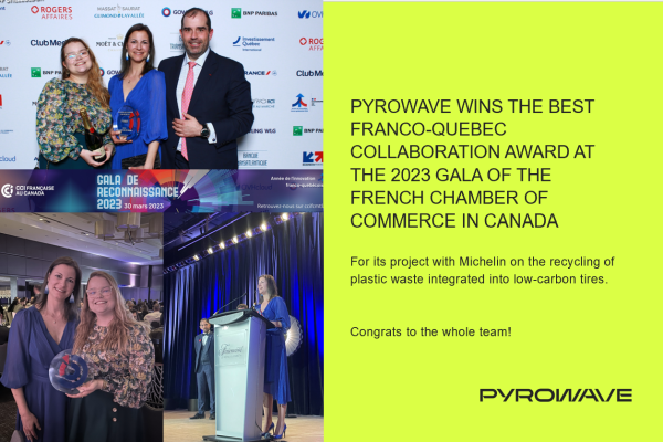 Pyrowave wins the Best Franco-Quebec collaboration award at the 2023 Gala of the French Chamber of Commerce in Canada 