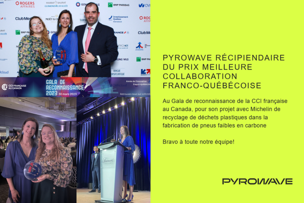 Pyrowave lauréat du prix Meilleure collaboration franco-québécoise au Gala 2023 de la CCI Française au Canada 